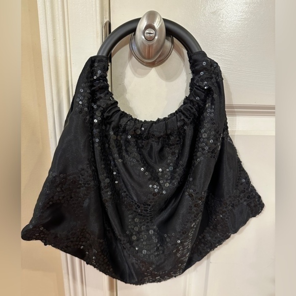 DV Collection Black Satin Sequin Evening Bag